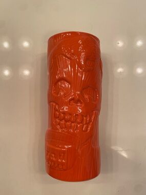 Rad Coffee Tiki Mug Logo Skeleton Sipper Grin Orange Skateboarding Horror Spooky
